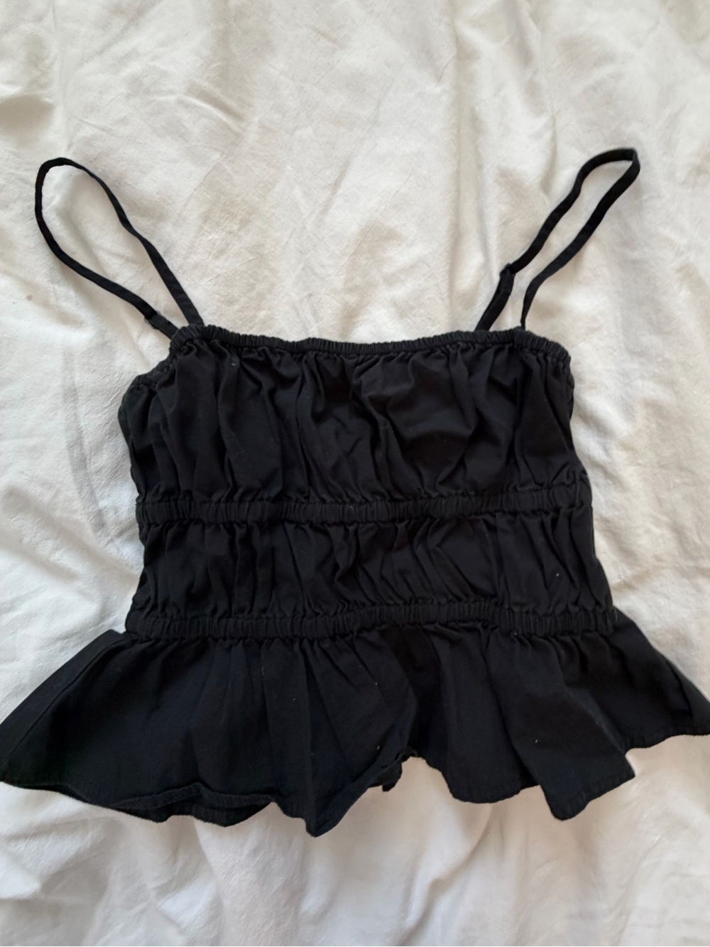 Aritzia Black Smocked Ruffle Cami